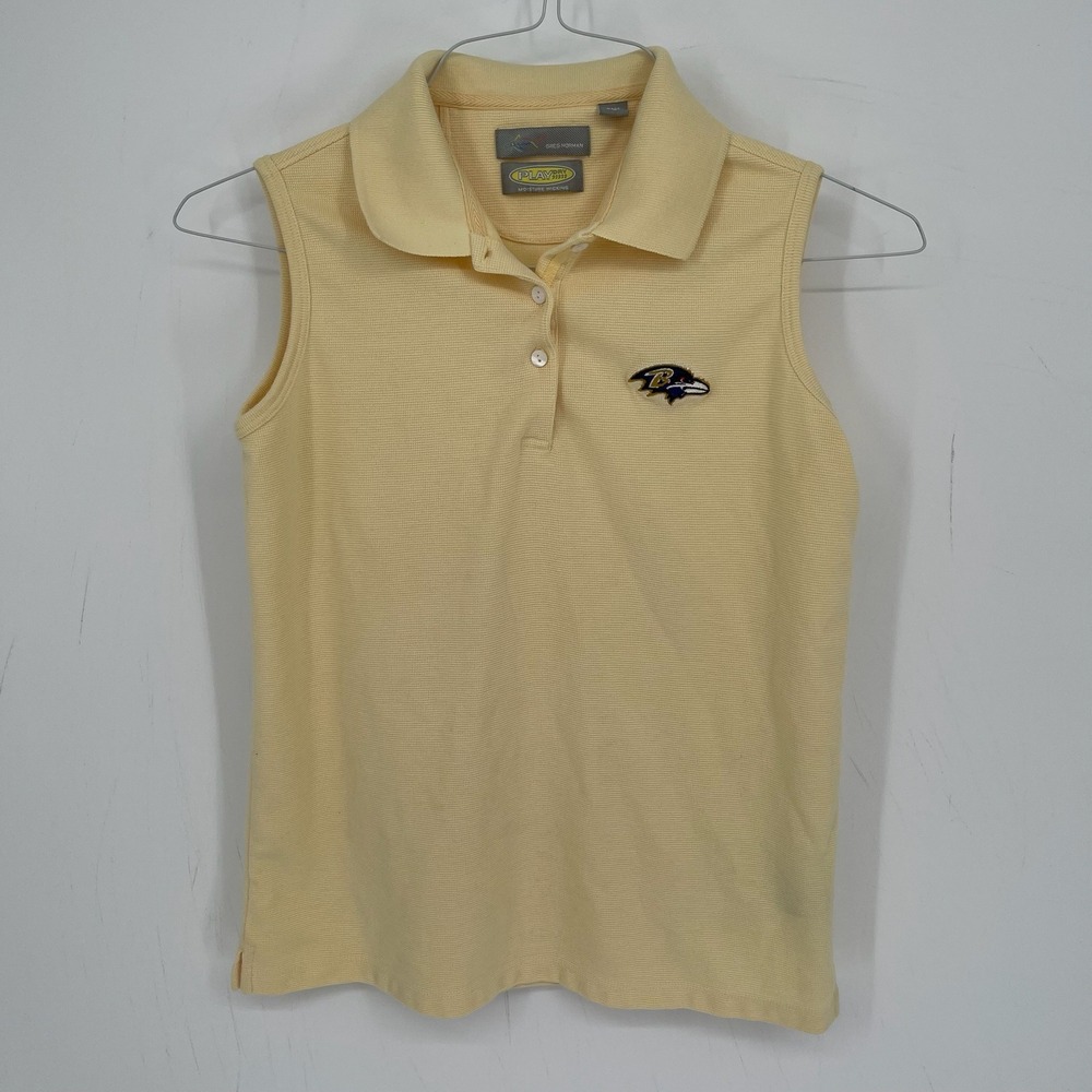 Greg Norman Women's Yellow Ravens Embroidered Sleeveless Tennis Polo Top Size S